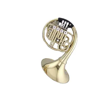 Enkele Hoorn Met Gouden Lak Bb Tone Messing Body 4-Key Franse Hoorn