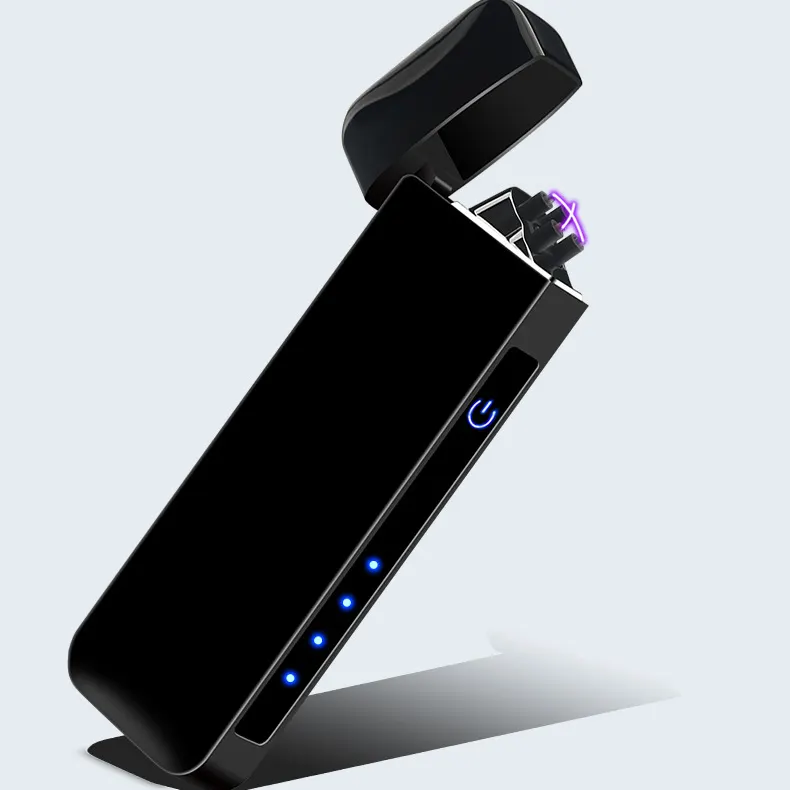 2024 nuevos encendedores electrónicos clásicos de Metal de arco doble para cigarros sin llama USB recargables con cargador