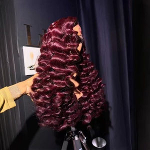 Peluca de <span class=keywords><strong>Cabello</strong></span> Humano Virgen Borgoña con Ondas Profundas, 13x4 13x6, con Frente de Encaje HD, Línea de <span class=keywords><strong>Cabello</strong></span> Natural, Sin Pegamento, <span class=keywords><strong>Cabello</strong></span> Humano Largo con Ondas Sueltas - Product Image 2