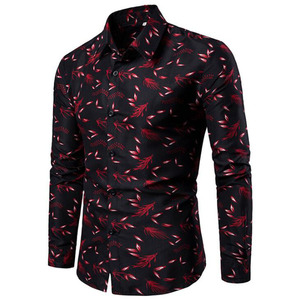 Chemises Habillées Modernes pour Hommes à Col Rabattu, Décontractées à Manches Longues, Imprimé Feuille, Ajustées, pour Affaires et Événements Sociaux - Product Image 3