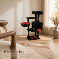 Arbre à chat noir avec griffoir, tour rembourrée en peluche, structure d'escalade pour chats d'intérieur en fibre ondulée, pour Halloween