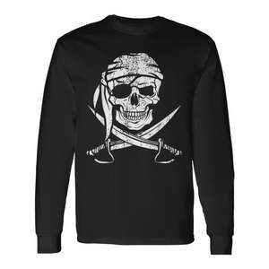 Camiseta de manga larga con diseño de calavera de pirata y espadas cruzadas para hombres y mujeres - Product Image 1