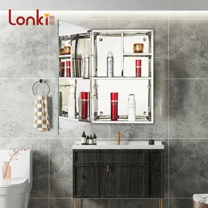 Lonki New Arrival Wall Mounted Retângulo Vanity Medicine Aço Inoxidável Espelho Do Banheiro Armário