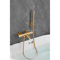 Nouvelle Mitigeur de bain chaud et froid avec douchette à main, finition dorée brossée de haute qualité, thermostatique