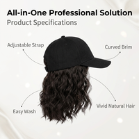 Peluca de gorra de béisbol ondulada de fibra sintética de alta temperatura para mujer, pequeña, con extensiones de cabello corto ondulado, ajustable, marrón y negro