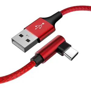 90度角电缆USB A至C电缆尼龙编织TPE插头材料2.4A充电