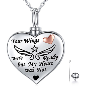 ของขวัญของแม่เป็นที่ระลึกปีกนางฟ้ารูปหัวใจจี้สร้อยคอโกศสำหรับผู้หญิง-ปีกของคุณพร้อมแต่หัวใจของฉันไม่ได้ - Product Image 1