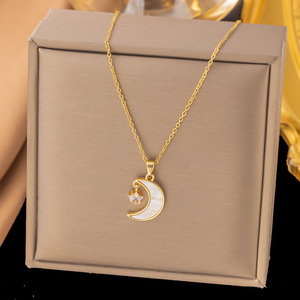 Collier pendentif chaîne à maillons plaqué or, micro-incrusté de zircon, style mode japonaise et coréenne, petit et frais, pour enfants, tendance internet - Product Image 1