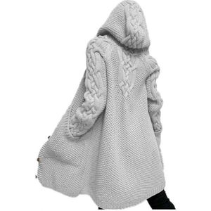 Hiver Femmes Long Soild Color Knitted Hooded Coat Sweater <span class=keywords><strong>Cardigan</strong></span> - Product Image 1