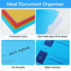Lot de 48 dossiers en plastique transparent 6 couleurs assorties format lettre 8.5x11 pochettes en plastique poly sans acide pour documents projets fichier - Product Image 4