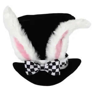 兔耳疯帽匠花式复活节搞笑帽子黑色斗帽兔耳顶帽毛绒兔耳帽