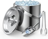 Seau à glace et glacière isotherme en acier inoxydable à double paroi OEM 2L/3L, écologique, avec couvercle et poignée à pince pour les fêtes
