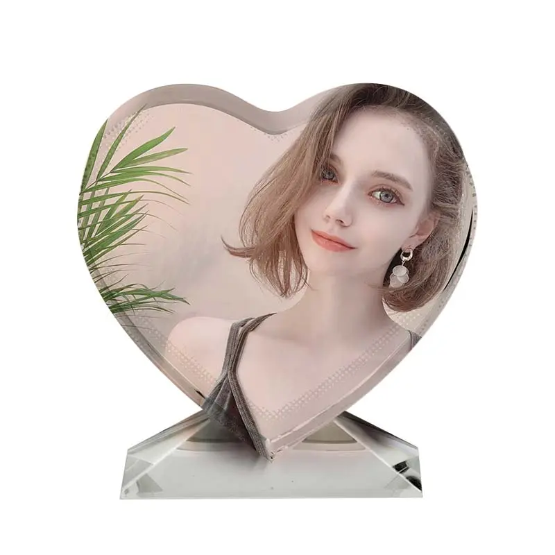 Heart-shaped sublimation blank glass crystal frame Valentine's Day gift witness of love glass frame