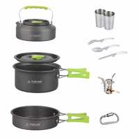 STARCAMP Batterie de cuisine d'extérieur 11 en 1 en aluminium Kit de vaisselle de pique-nique et de camping 11 pièces et couverts pour la cuisine et la salle à manger