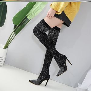 Botas Largas De Mujer Large Size 43 Sexy Long Over Knee Elastic Knit Stiletto <b>Heel</b> Thigh High Boots for Ladies - Product Image 5