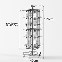 Présentoir rotatif hexagonal au sol en maille métallique pour papeterie, jouets, bijoux, porte-clés, équipement de magasin
