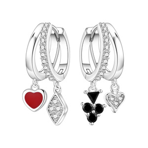 New round-cut zircon white copper Brass playing card earrings, <b>creative</b> <b>gift</b> for women - Product Image 6