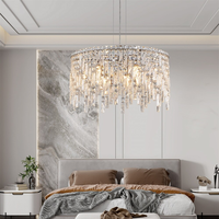 Lustres en cristal contemporains luxueux Lustre en cristal argenté moderne Lampe suspendue chaude pour salle à manger
