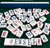 Ensemble de Mahjong Américain Bleu Profond de Luxe, Tuiles de Mahjong Élégantes à Motifs Floraux Panda & Dragon pour le Divertissement à Domicile