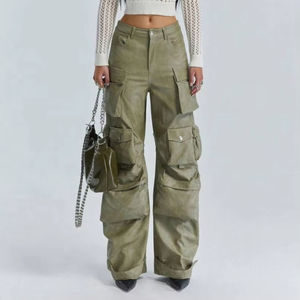 Pantalon cargo décontracté d'été respirant pour femmes, taille haute, jambe large, 100% coton - Product Image 3