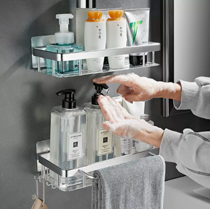 Wall-Mounted No-Drill Bathroom Vanity Storage <b>Unit</b> Toilet Sink <b>Shelving</b> with Wall-Mounted Rack - Product Image 4