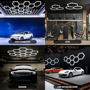 Lampe de <span class=keywords><strong>garage</strong></span> hexagonale à <span class=keywords><strong>LED</strong></span> avec système de 15 grilles Lampe d'atelier en nid d'abeille pour la maison Gym Sous-sol Entrepôt <span class=keywords><strong>Garage</strong></span> Alimentation AC - Product Image 5