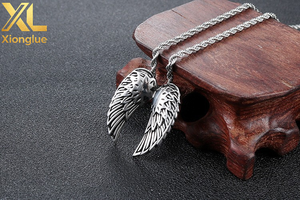 Stainless Steel <b>Angel</b> Wing Pendant Necklace For Men Everyday Wear Geometric Design Asymmetry Style - Product Image 4