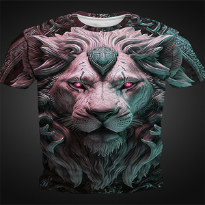 2025 estate 100% da uomo in poliestere traspirante e Anti-Pilling con grafiche a leone stampa <span class=keywords><strong>3D</strong></span> t-shirt Casual Streetwear a manica corta - Product Image 1