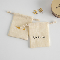 100 pièces Logo personnalisé 4X6 pouces sacs en mousseline coton cordon bijoux emballage sac toile lin Sachet pochette réutilisable cadeau sac