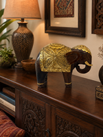 Figurine d'éléphant sculptée à la main, finition or antique, sculpture d'éléphant en résine, décoration vintage pour salon, objet de collection