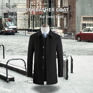 <b>Men's</b> Woolen Overcoat Notched Lapel Single Breasted <b>Long</b> Thick <b>Black</b> Outerwear <b>Coat</b> - Product Image 2