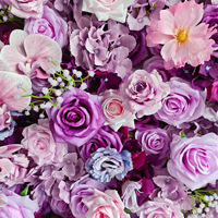 NI Ensemble de toile de fond murale de fleurs pour mariage 8ft x 8ft, Mur 3D en tissu violet brumeux rêveux avec roses artificielles pour décoration, Panneau enroulable