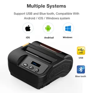 Impressora portátil térmica sem fio 80mm, mini impressora de código de barras bluetooth com tela OLED de 0,96 MB, com Bluetooth USB tipo C
