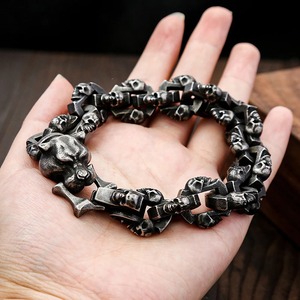 ยูนิค รีโทร สกัลสร้อยข้อมือสแตนเลส 23 ซม. เครื่องประดับสำหรับผู้ชายสไตล์มอเตอร์ไซค์สไตล์ดาร์คลายเสือดาวดีไซน์รูปสัตว์ตามราศี - Product Image 4