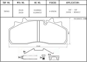 Pièces de système de freinage de camion Terbon WVA 29126/29159, jeu de plaquettes de frein d'essieu avant 3057008000 - Product Image 5