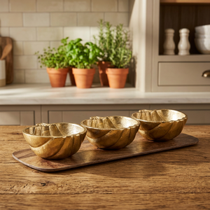 Ensemble de plateaux de service de luxe en aluminium doré, présentoir en bois avec bols pour la maison, l'hôtel, les mariages et les réceptions - Product Image 1