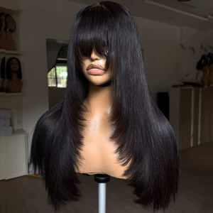 Perruques à <span class=keywords><strong>frange</strong></span> sans colle, vente en gros, pas chères, cheveux humains vierges bruts, cuticules alignées, avec <span class=keywords><strong>frange</strong></span>, pour femmes noires - Product Image 2