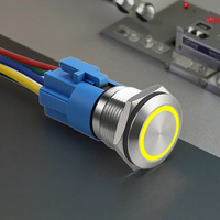 Saklar Tombol Tekan Langir 16mm LED Latching, Saklar Marine Pra-kabel 22mm, Tombol Momentary 2 LED 19mm SS