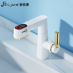 Jboyun Basin Faucet Single Handle Ceramic Valve Touch Sensor Deck <b>Mounted</b> Pull Out <b>Spray</b> With Digital Display - Product Image 1