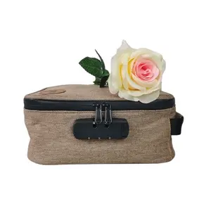 Groothandel Custom Gold Logo Gedrukt Organizer Gift Katoen Canvas Carry Alle Pouch Mode Toilettas Reizen Make-Up Cosmetische Bag