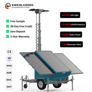 Tour d'éclairage portable solaire galvanisée à chaud 1500W avec panneau solaire et garantie de 5 ans pour la production cinématographique en extérieur - Product Image 1