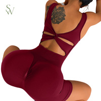 Combinaison Courte de Sport Femme Personnalisable avec Logo, Dos Torsadé, Extensible, Effet Push-Up, pour la Gym