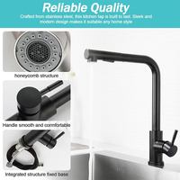 Robinet de cuisine noir moderne en acier avec douchette extractible pour lavabo, baignoire et bidet, avec fonction de pré-rinçage