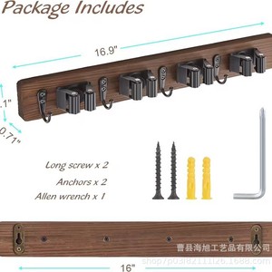 Wooden Wall Mounted <b>Mop</b> And Broom Rack With Hooks For <b>Cleaning</b> Tools Storage Punch Free Installation - Product Image 4