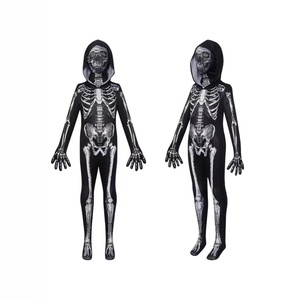 Combinaison squelette phosphorescente pour Halloween, texture soie imprimée, costume de mascarade ajusté, unisexe pour adultes et enfants - Product Image 5