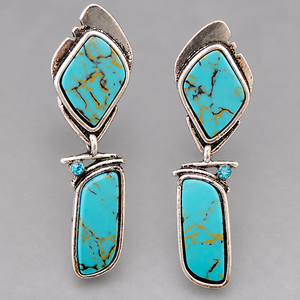Pendientes colgantes de turquesa para mujer, estilo bohemio geométrico, joyería chapada en plata antigua, regalo - Product Image 3