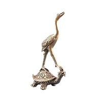 1 pièce Tortue grue rétro en laiton, objet ancien sculpté, animal de thé, décoration de bureau, artisanat