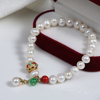 Bracelet tendance pour femme en alliage, perles d'eau douce blanches en forme de pomme de terre, perles espacées en or placer, rubis et saphirs, qualité AA, passe-partout
