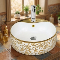 Lavabo de salle de bain de luxe en céramique dorée, lavabo artistique électroplaqué à poser sur table, vasque à poser