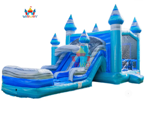 สไลเดอร์สระน้ำพีวีซีลายหินอ่อนแบบใหม่ พร้อมบ้านลมกระโดดทรงยานอวกาศ สำหรับเช่าจัดงานปาร์ตี้ - Product Image 3